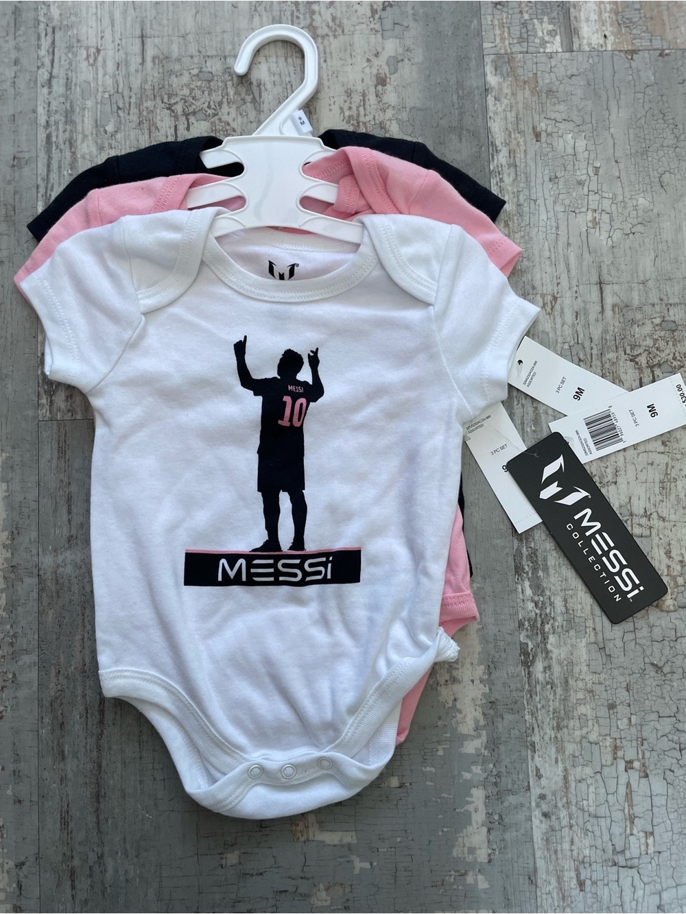 NWT Messi Soccer Set of 3 Baby Onesies